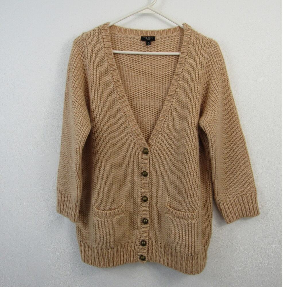 Talbots Tan Alpaca Wool Blend Gold Domed Buttons Grandpa Cardigan Sweater Size X
